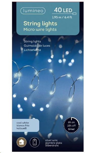 MICROLED A BATTERIA 40LED L.FREDDA 2MT FILO SILVER TIMER 6H