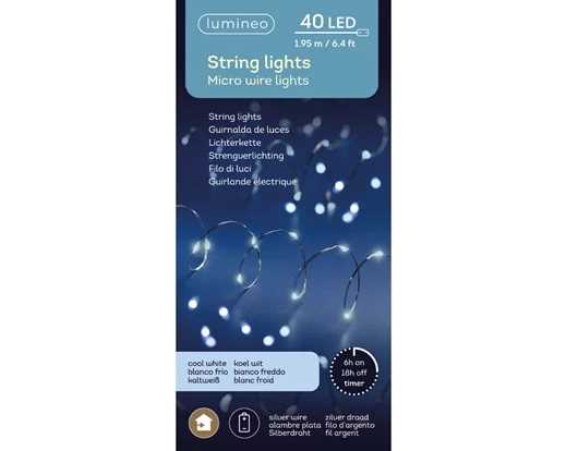 MICROLED A BATTERIA 40LED L.FREDDA 2MT FILO SILVER TIMER 6H