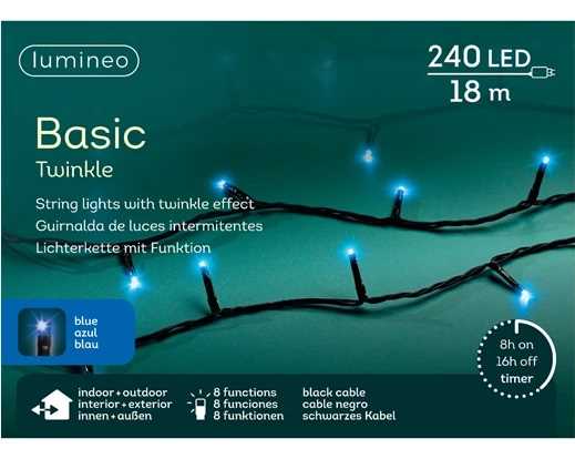 CATENA LUCE BLU 240LED MT.18 FILO NERO IP44 TIMER